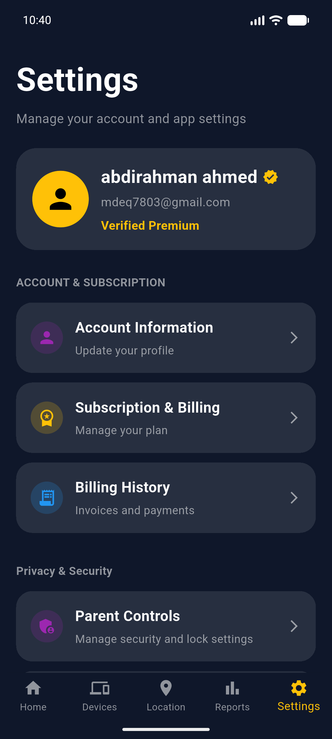 Parent Settings Tab